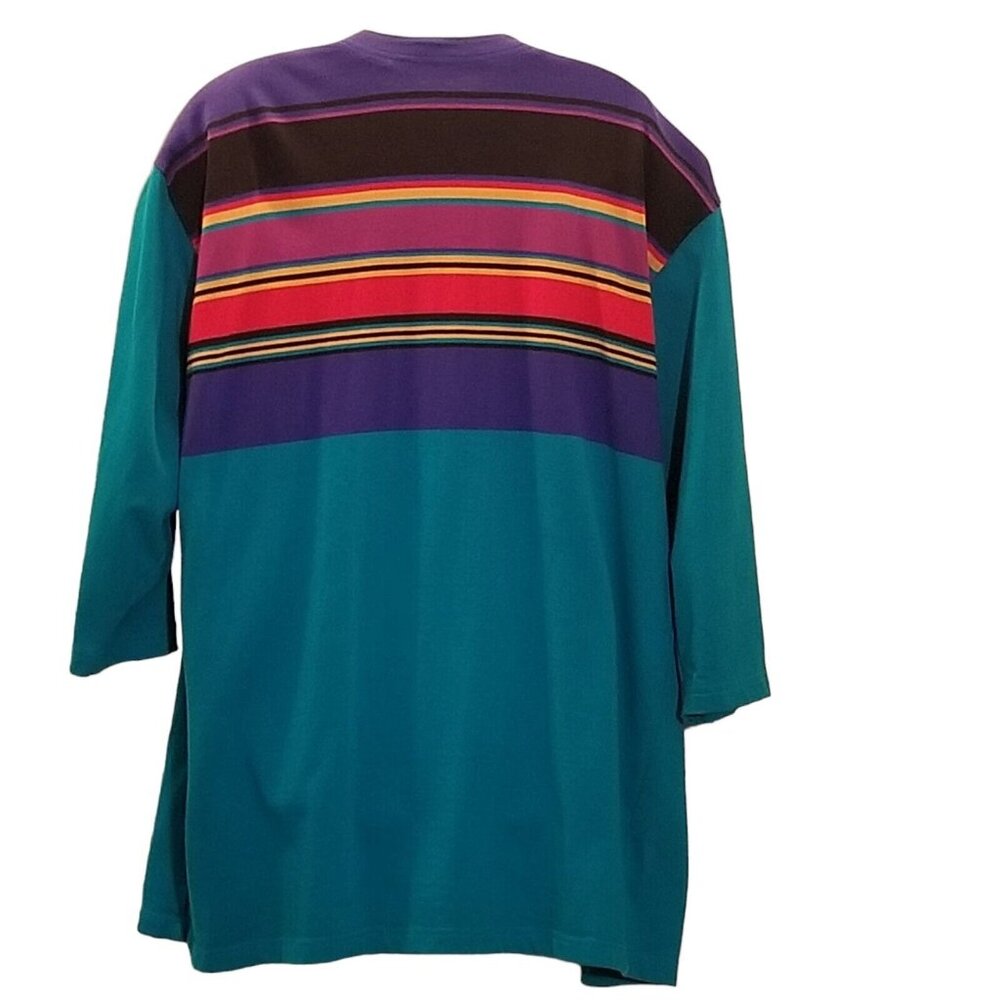Chaus Vintage Womens Knit Cardigan Sweater Teal Striped Open‎ Front Size 2X - Picture 4 of 10